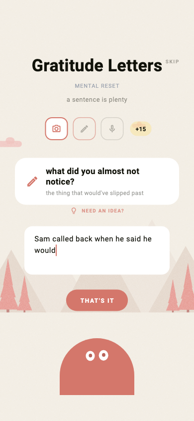 Gratitude Letters game screen